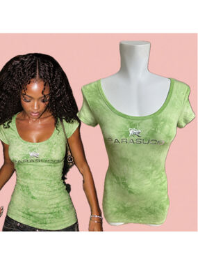 Parasuco Lime Green Tie-Dye Logo Top Y2K Deadstock NWT Size S
